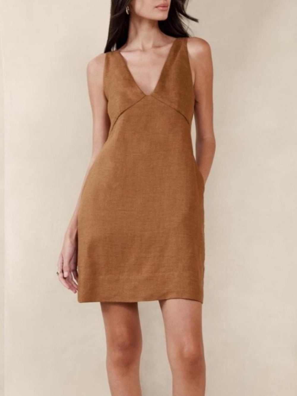 Banana Republic V-Neck “Lina Linen” Mini Dress in Warm Clay Size 14T
